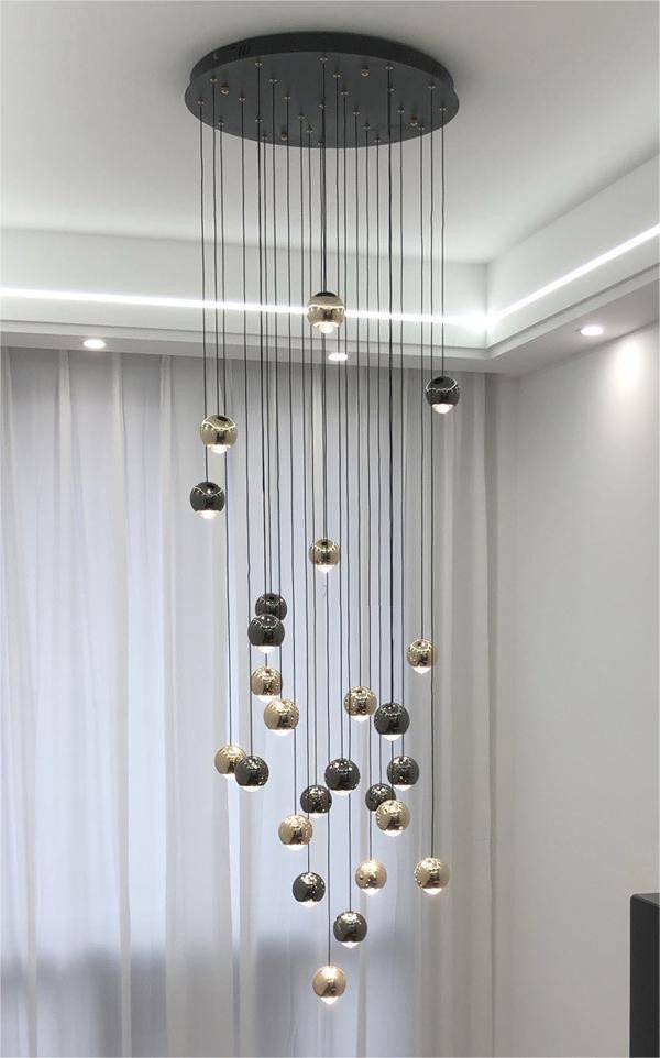 MIRODEMI? Laigueglia | Crystal LED Chandelier with Hanging Balls, Black + Gold, 24 Lights, Cool Light, DimmableBy Miron Demid LLC