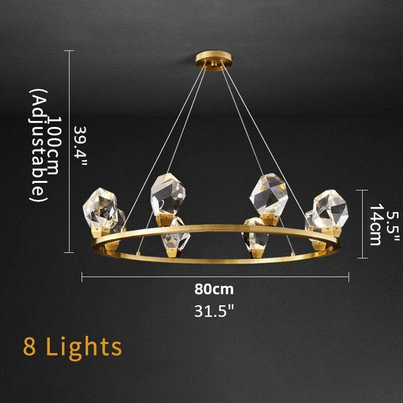 Zagarise | Circle/Linear Diamond Crystal Chandelier for Bedroom, Ring31,5"By Miron Demid LLC