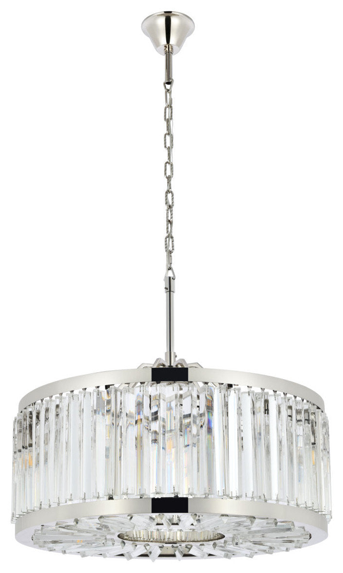 Elegant Lighting 1203D28/RC Chelsea 8 Light 28"W Crystal Drum - Polished NickelBy Elegant Furniture & Lighting