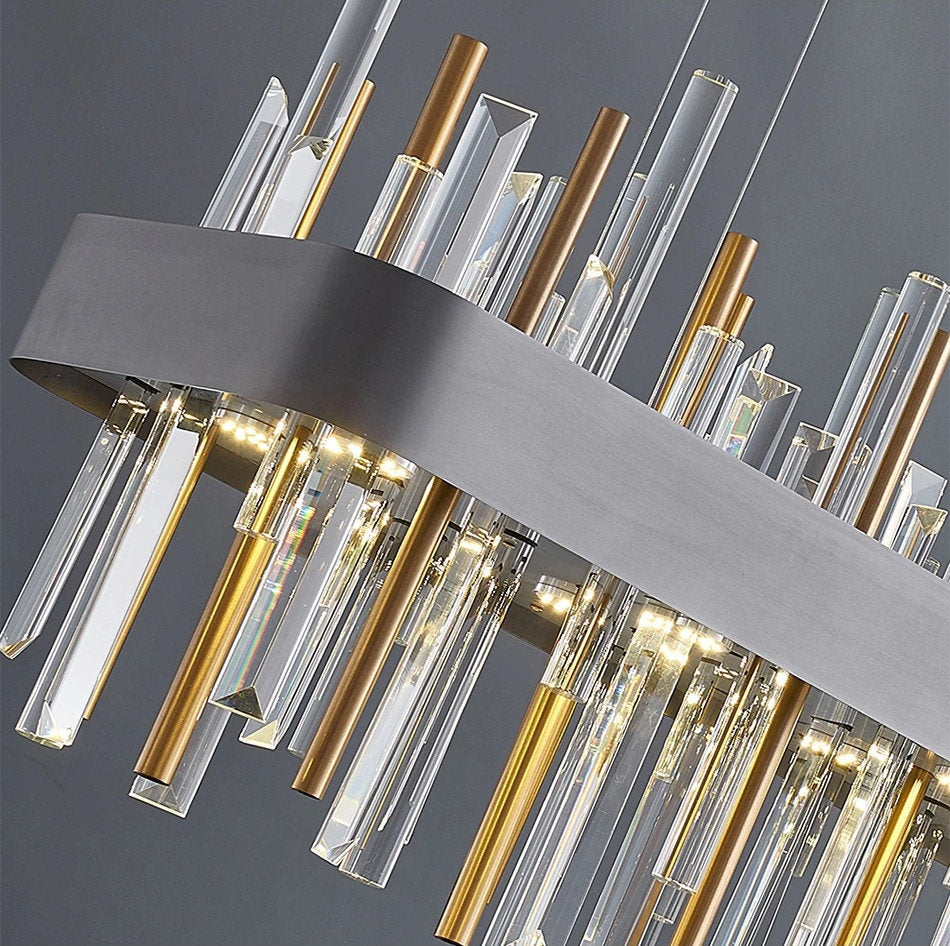 Gold And Black Rectangle Crystal Kitchen Chandelier, Brushed Black, 43.3", Cool LightBy Miron Demid LLC