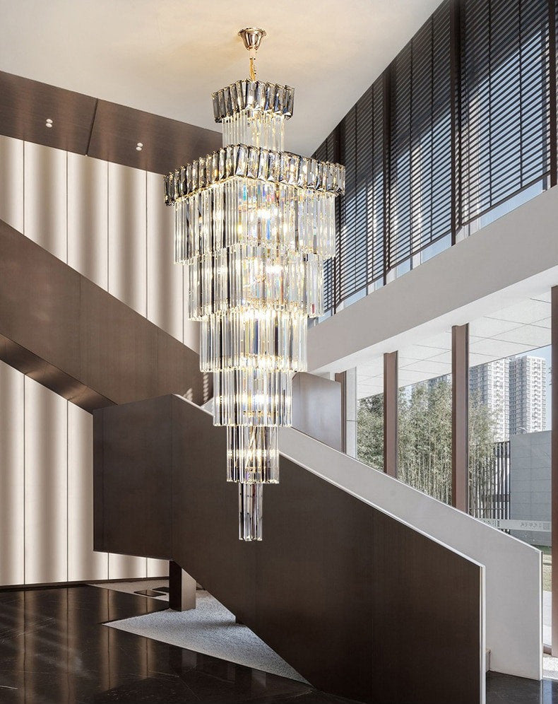 Beuil | High-end Villa Staircase Square Crystal Chandelier, Smoke Gray, H118.1"By Miron Demid LLC