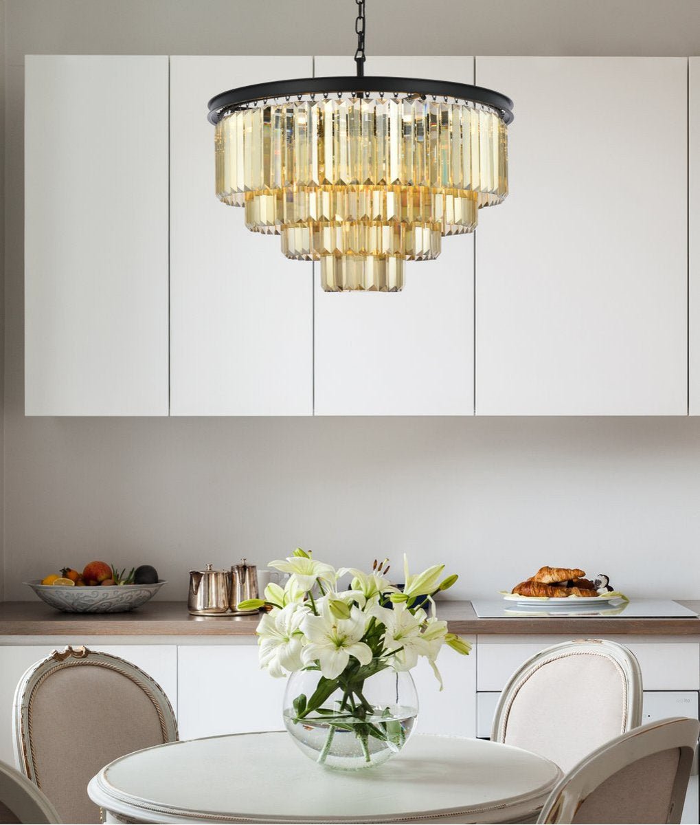 Elegant 1231D32MB-GT/RC Sydney 17-Light Matte Black Chandelier Golden TeakBy Elegant Furniture & Lighting
