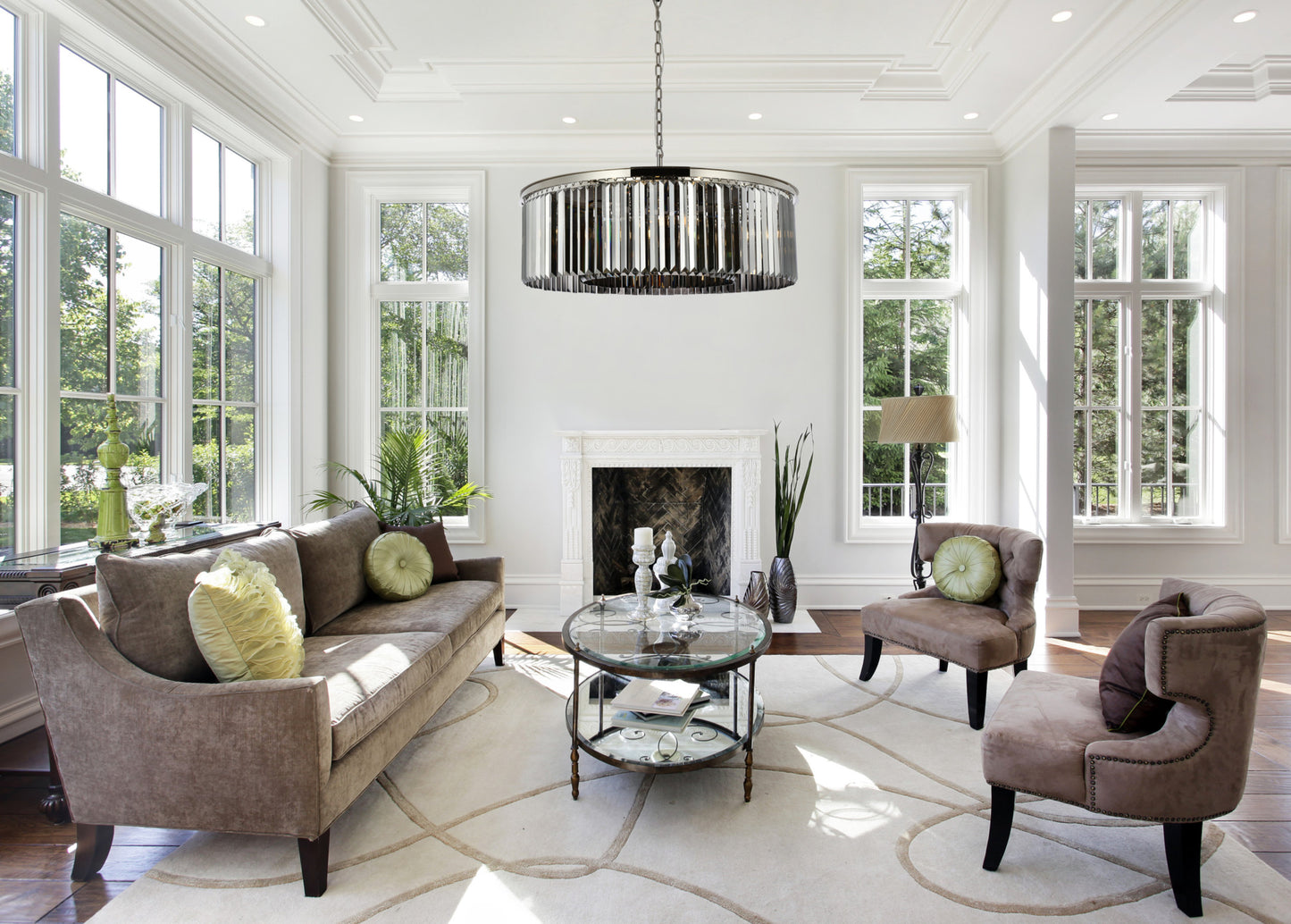 Elegant Lighting 1238G43-SS/RC Sydney 10 Light 44"W Crystal Drum - Matte BlackBy Elegant Furniture & Lighting