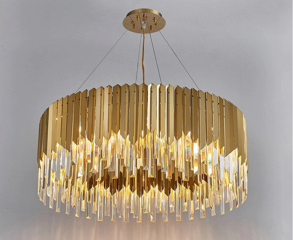 Gent | Drum Gold Crystal Chandelier for Living Room, 31.5"By Miron Demid LLC