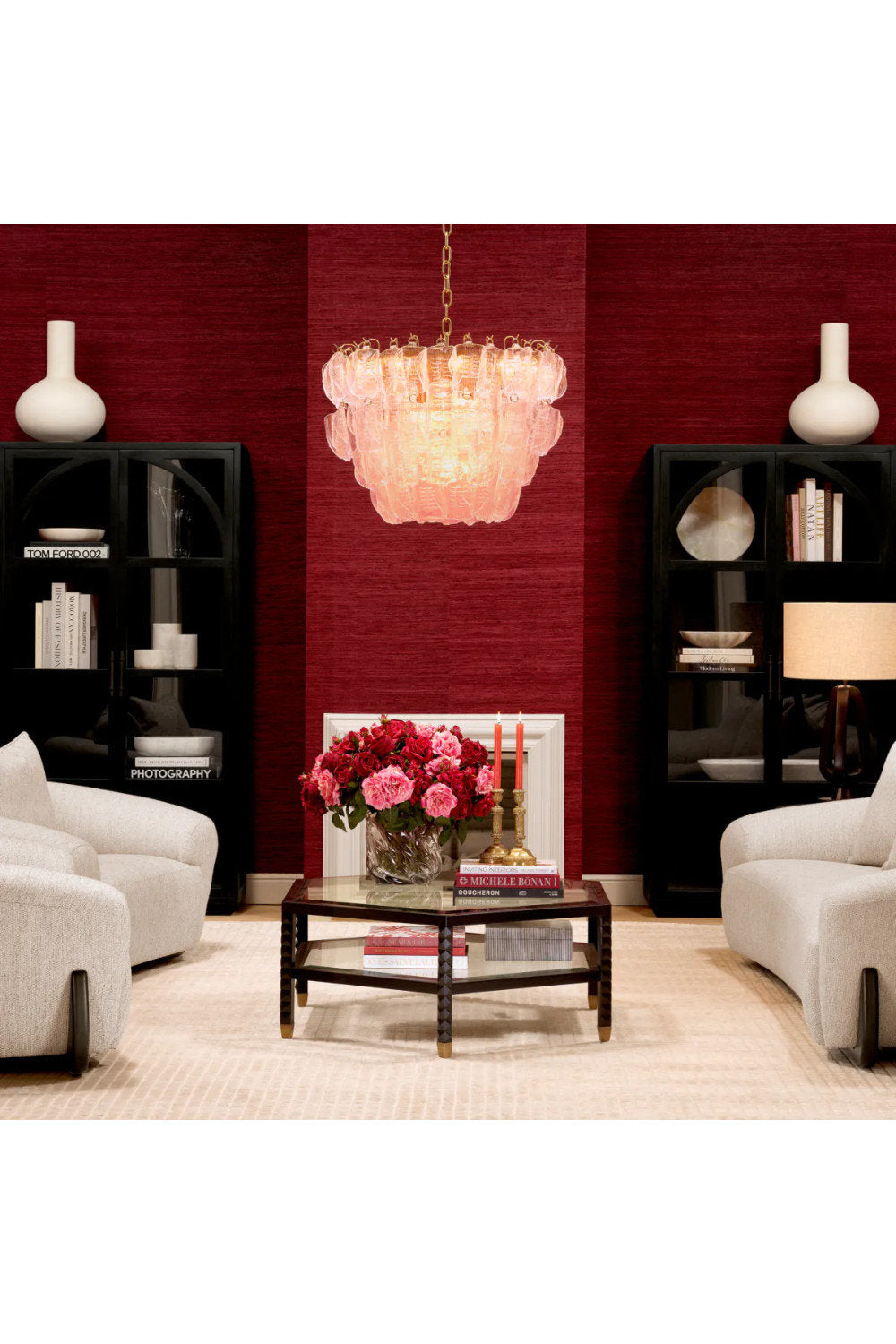Tiered Handmade Glass Chandelier, Eichholtz Solange, PinkBy OROA - Furniture