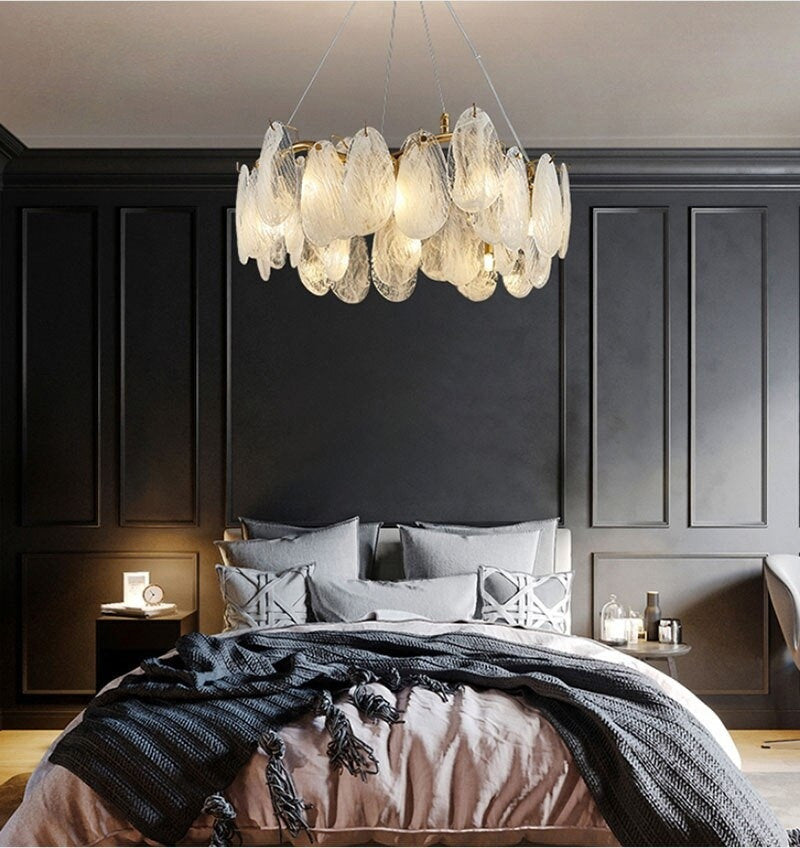 Zafferana Etnea | Round Smoke Gray Crystal Chandelier for Bedroom, White, 33.5"By Miron Demid LLC