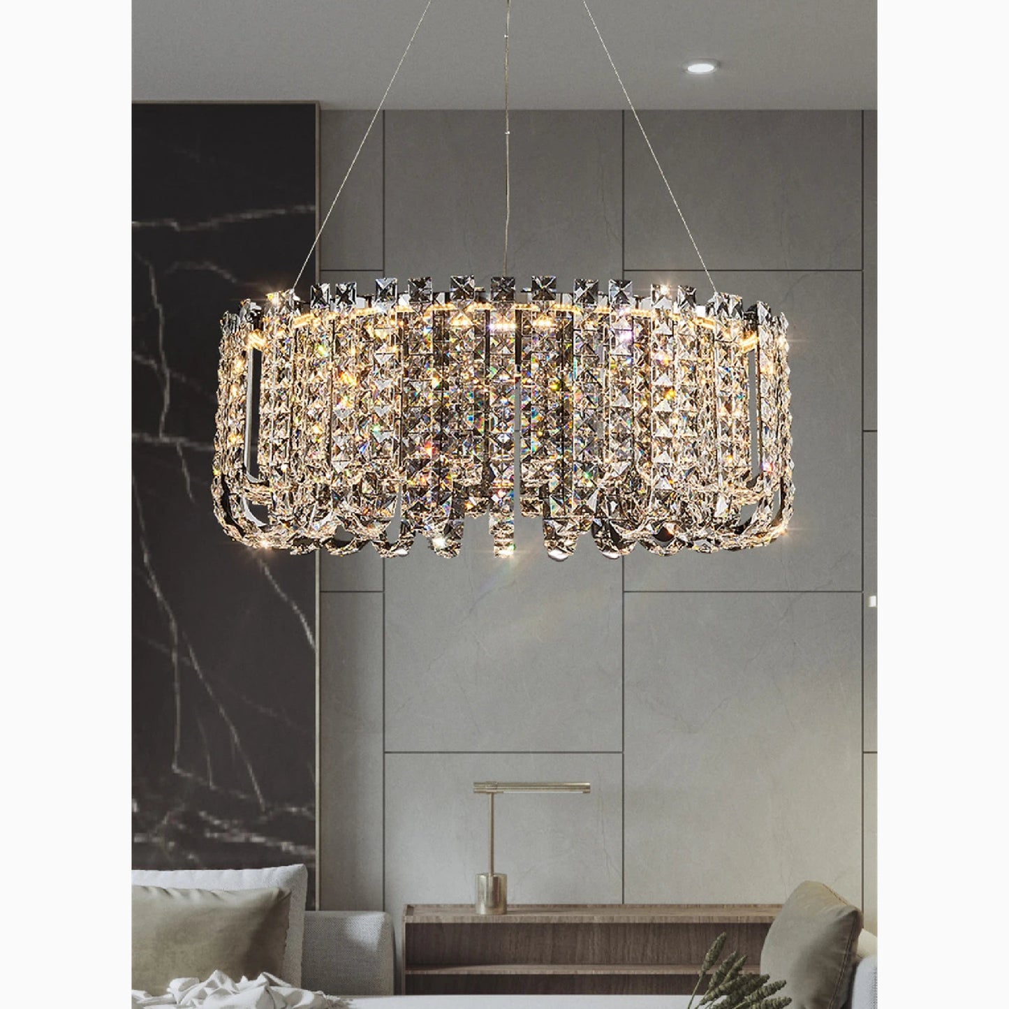 Cagnano Amiterno | Posh Large LED Crystal Pendant Chandelier, 1 Layer Medium2 -Dia31.5", Cool LightBy Miron Demid LLC