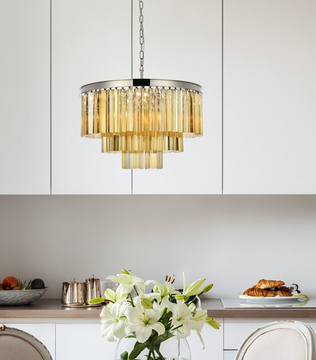 Elegant 1201D26PN-GT/RC Sydney 9-Light Polished Nickel Chandelier Golden TeakBy Elegant Furniture & Lighting
