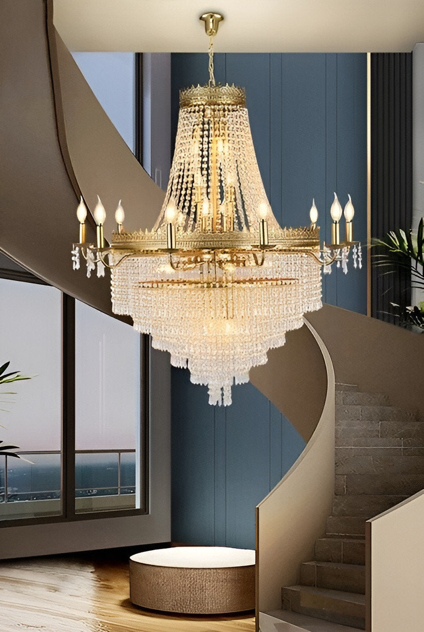 Opio | Classical Large Crystal Candle Ceiling Chandelier, Gold, Dia23.6" H34.6", Non-Dimmable, Warm LightBy Miron Demid LLC
