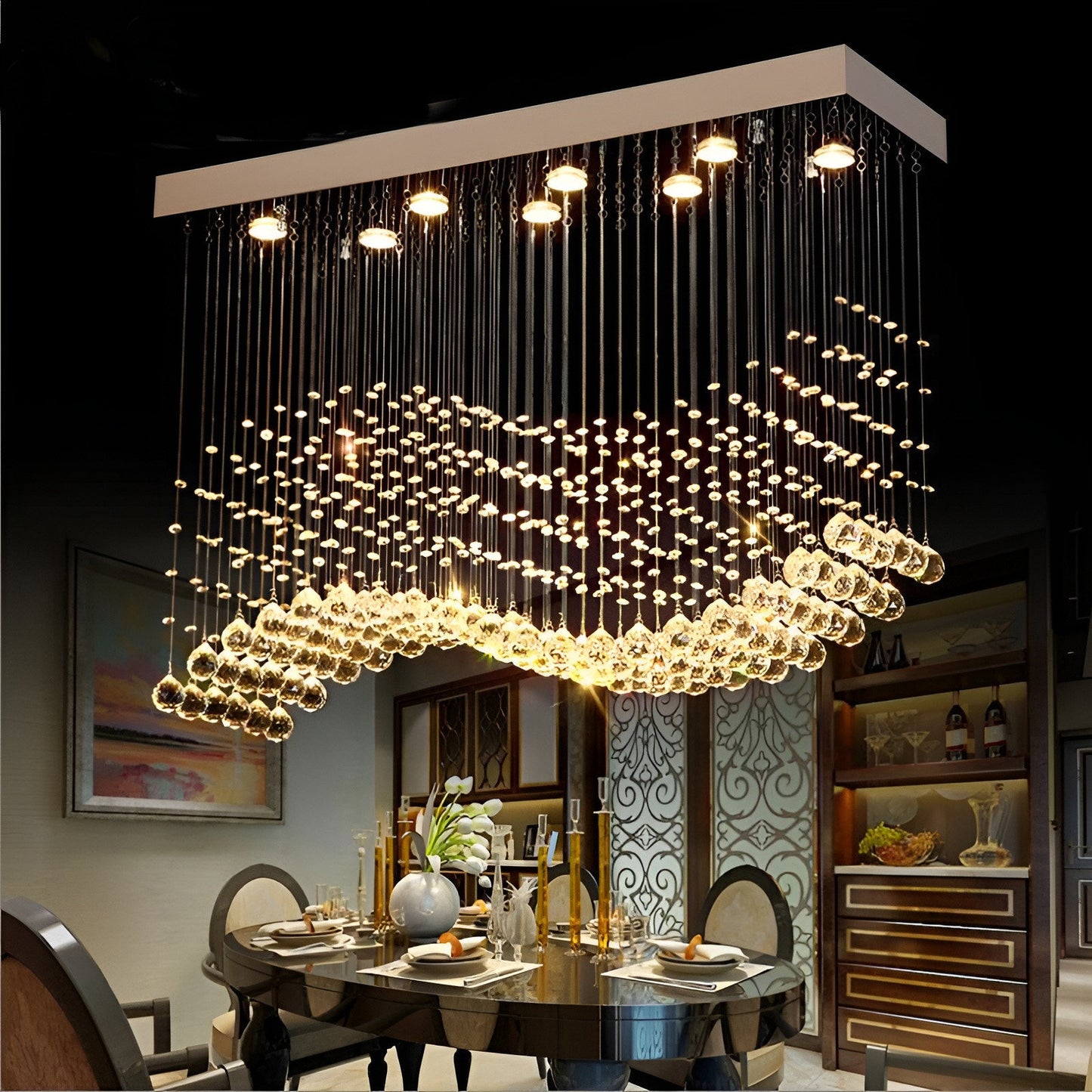 Agropoli | Luxury Rectangle LED Crystal Lamp for Dining Room, L39.4xw9.8xh39.4", Cool LightBy Miron Demid LLC
