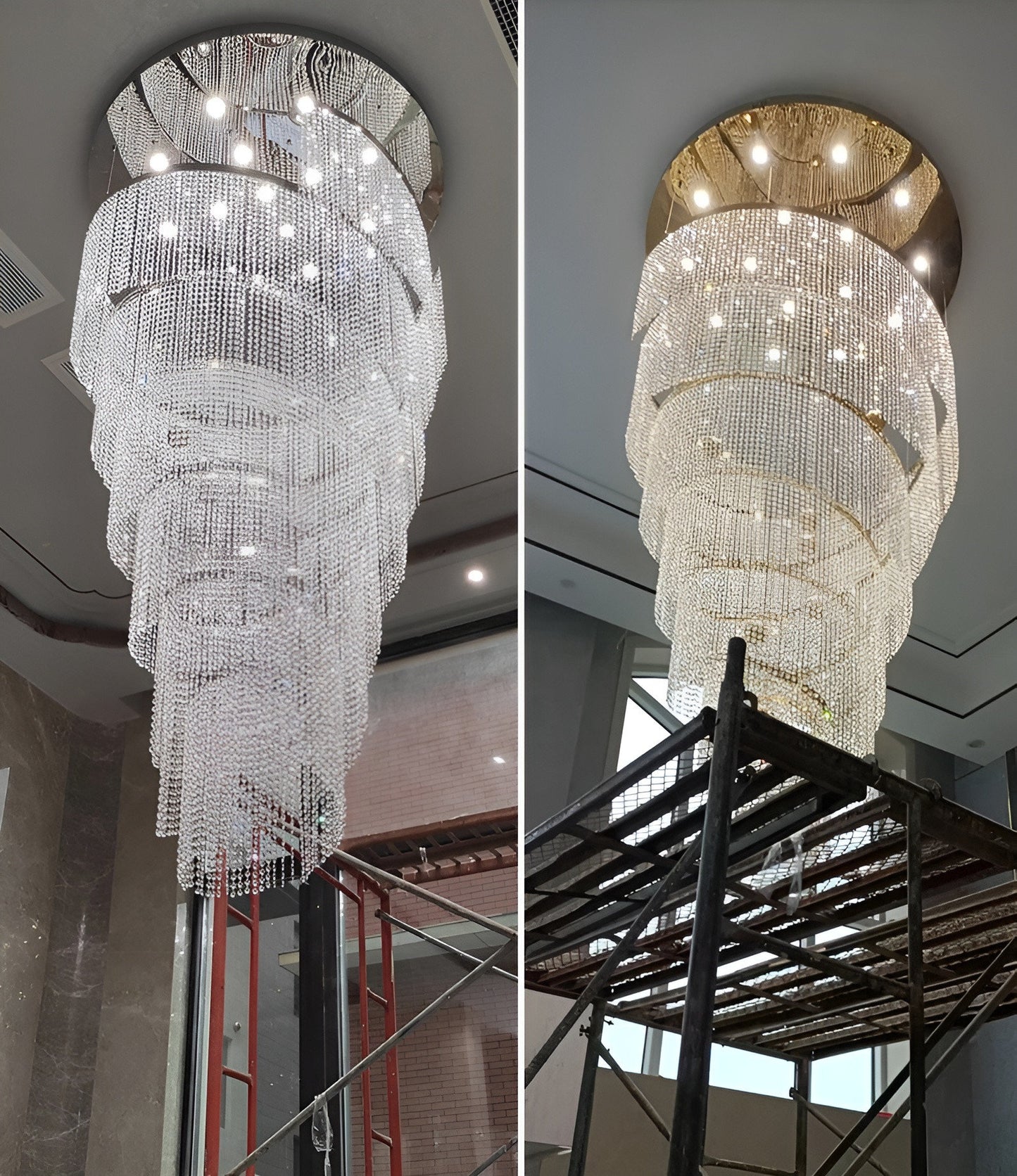 Falicon | Golden/Chrome Crystal Circular Spiral Chandelier, Chrome, Dia 39.4xh118.1", Non-Dimmable, Cool LightBy Miron Demid LLC