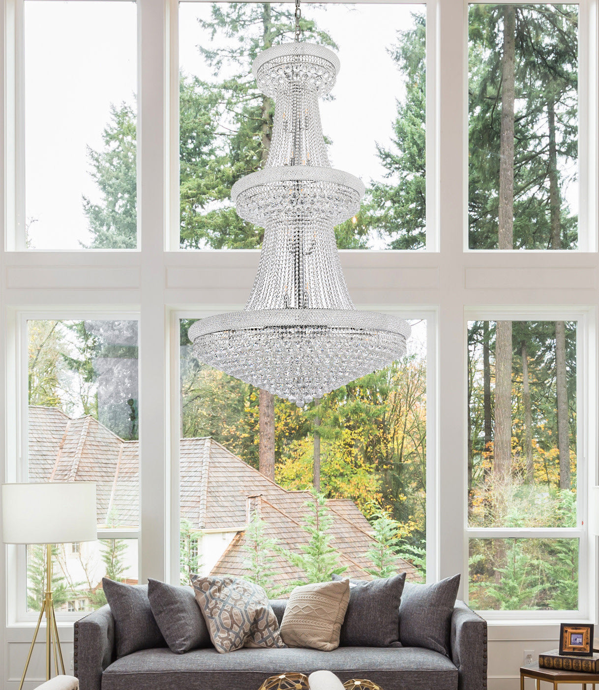 Elegant Lighting V1800G42/RC Primo 38 Light 42"W Crystal Empire - GoldBy Elegant Furniture & Lighting