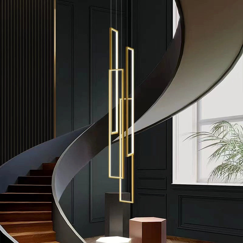 Lavagna | Ultramodern Rectangle Hanging LED Chandelier, Gold, 4 Lights (H177.2"), Cool Light, Non-DimmableBy Miron Demid LLC