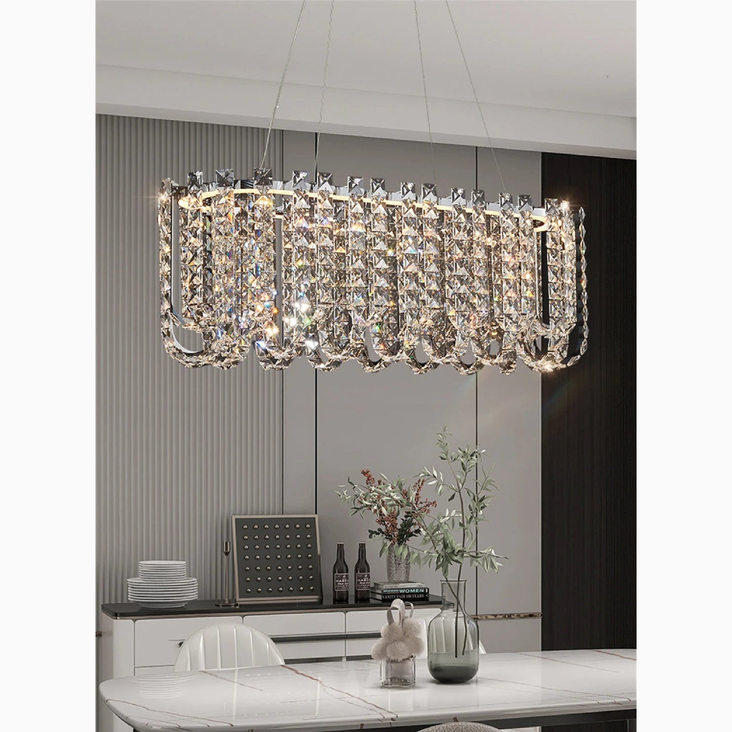 Cagnano Amiterno | Posh Large LED Crystal Pendant Chandelier, 1 Layer Medium2 -Dia31.5", Cool LightBy Miron Demid LLC