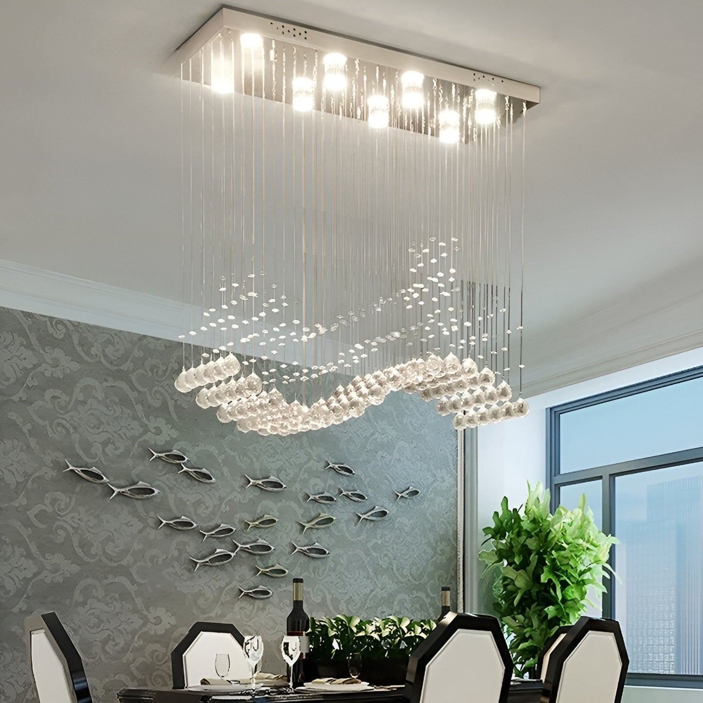 Agropoli | Luxury Rectangle LED Crystal Lamp for Dining Room, L39.4xw9.8xh39.4", Cool LightBy Miron Demid LLC