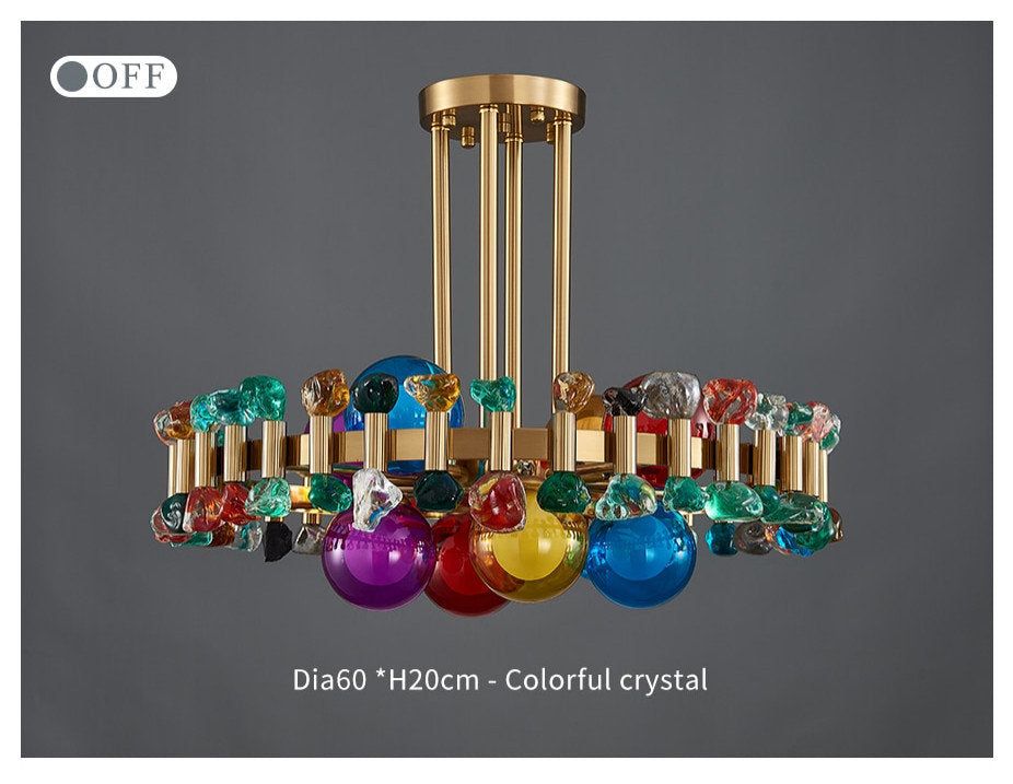Kloten | Modern Drum Colorful Crystal Chandelier for Living Room, Colorful Crystal, 8 Bulbs - Dia23.6"By Miron Demid LLC