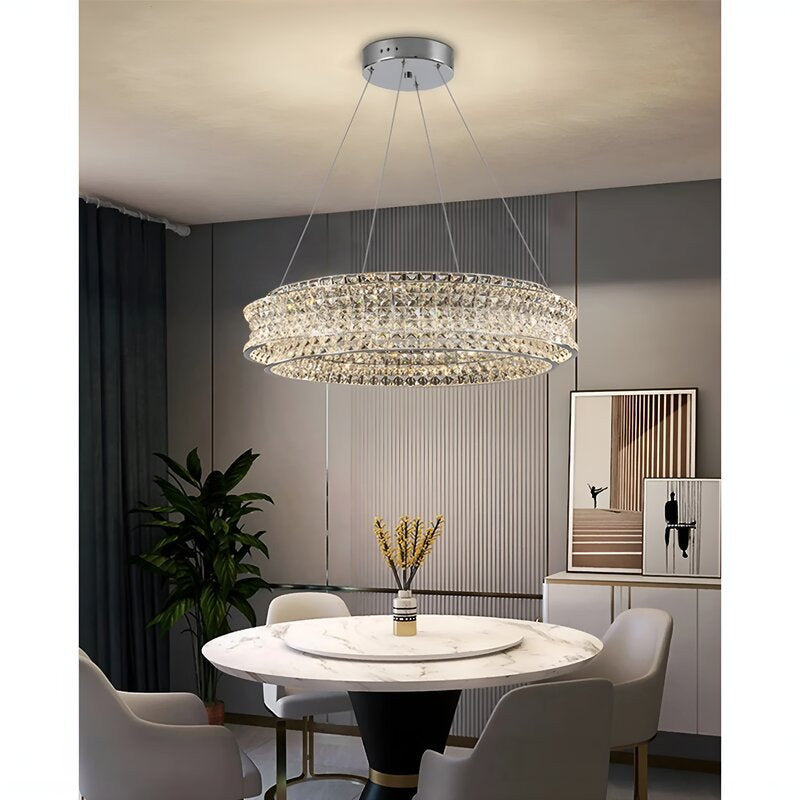 Albano Vercellese | Chic Chrome/Gold Creative Round Crystal Chandelier, Gold, 1 Ring Large - Dia39.4xh6.7" / Dia100xh17.7cm, Warm LightBy Miron Demid LLC