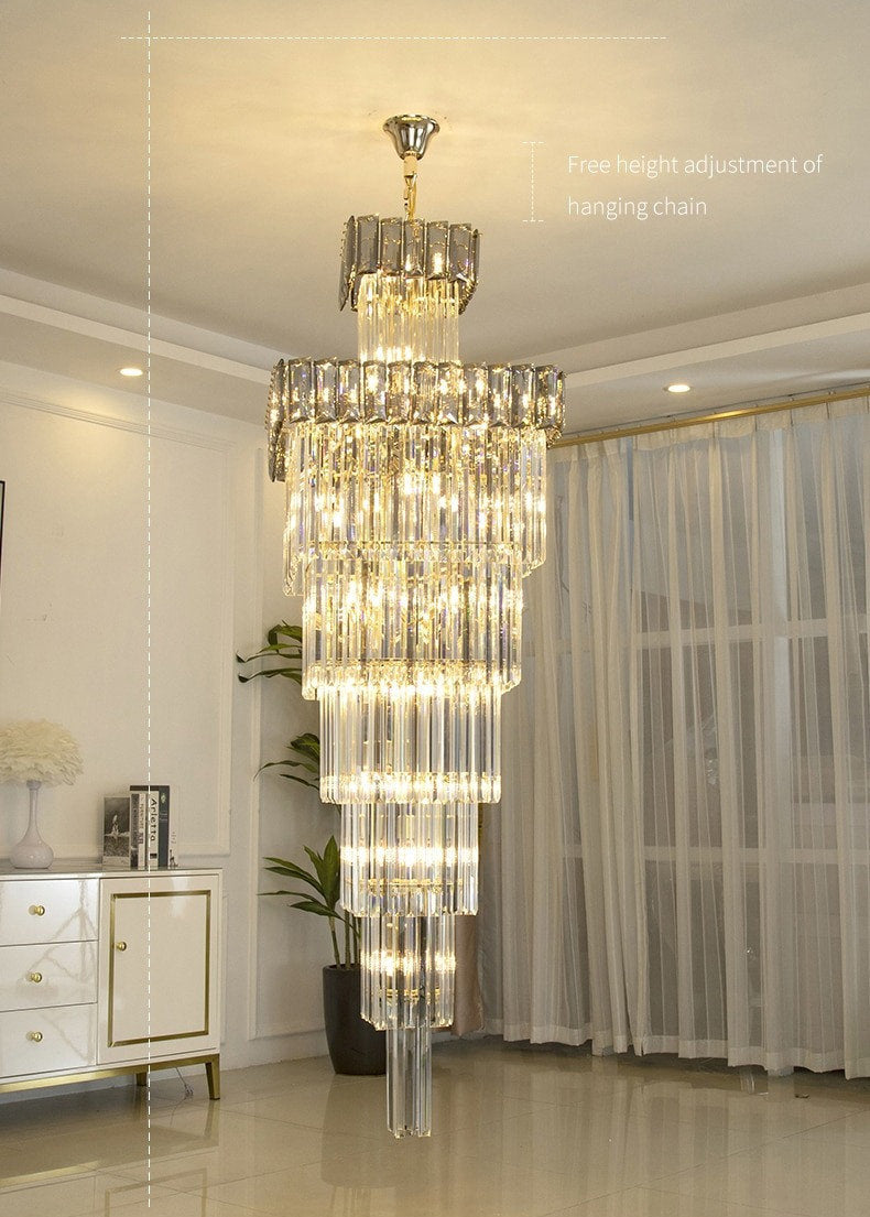 Beuil | High-end Villa Staircase Square Crystal Chandelier, Smoke Gray, H118.1"By Miron Demid LLC