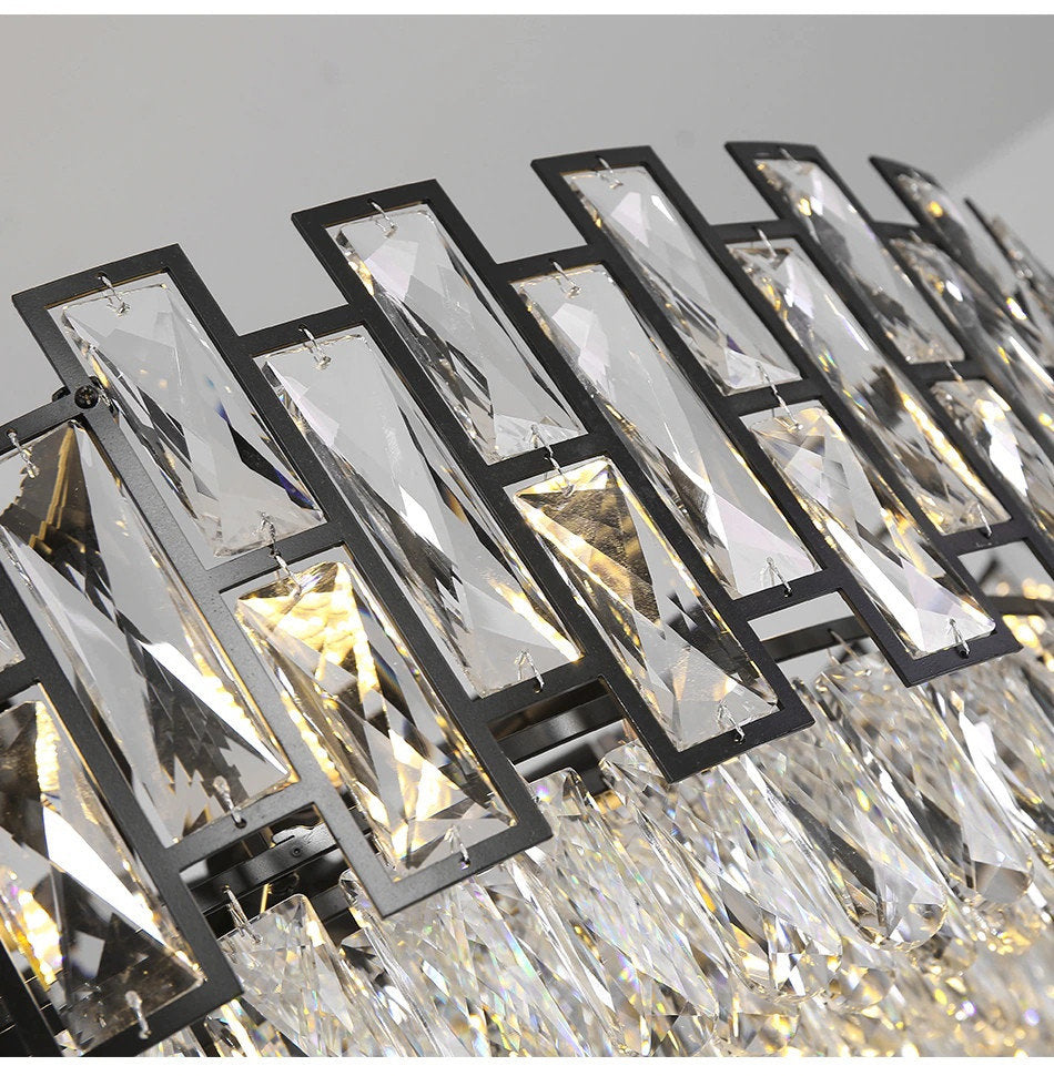 Quiliano | Modern Drum Black Crystal Ceiling Chandelier, Dia82cm/Dia32.3''By Miron Demid LLC