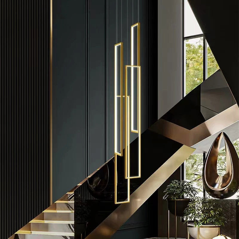 Lavagna | Ultramodern Rectangle Hanging LED Chandelier, Gold, 4 Lights (H177.2"), Cool Light, Non-DimmableBy Miron Demid LLC