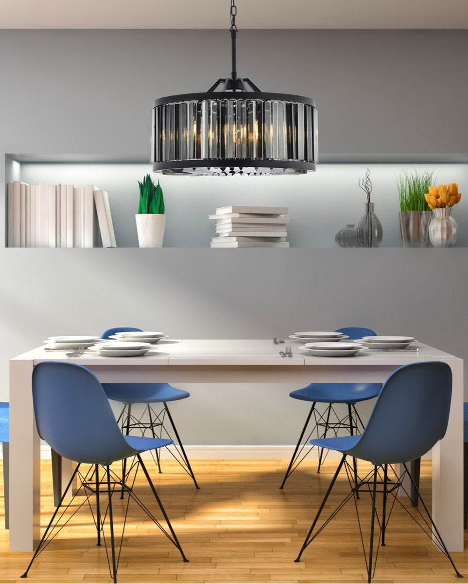 Elegant 1203D28MB-SS/RC Chelsea 8-Light Matte Black Chandelier Silver ShadeBy Elegant Furniture & Lighting