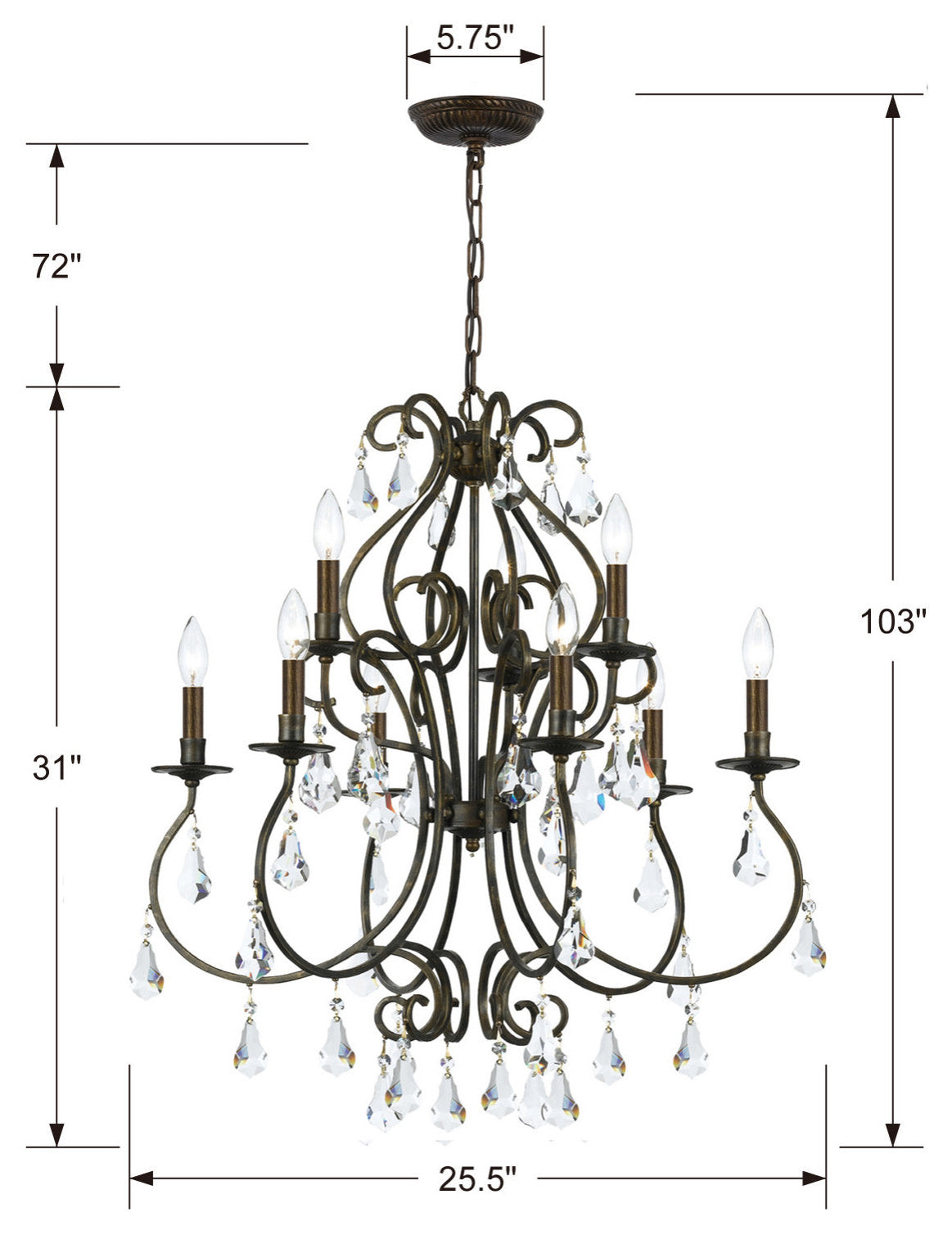 Crystorama Lighting Group 5019-CL-S Ashton 9 Light 26"W Crystal - Olde SilverBy Crystorama Lighting