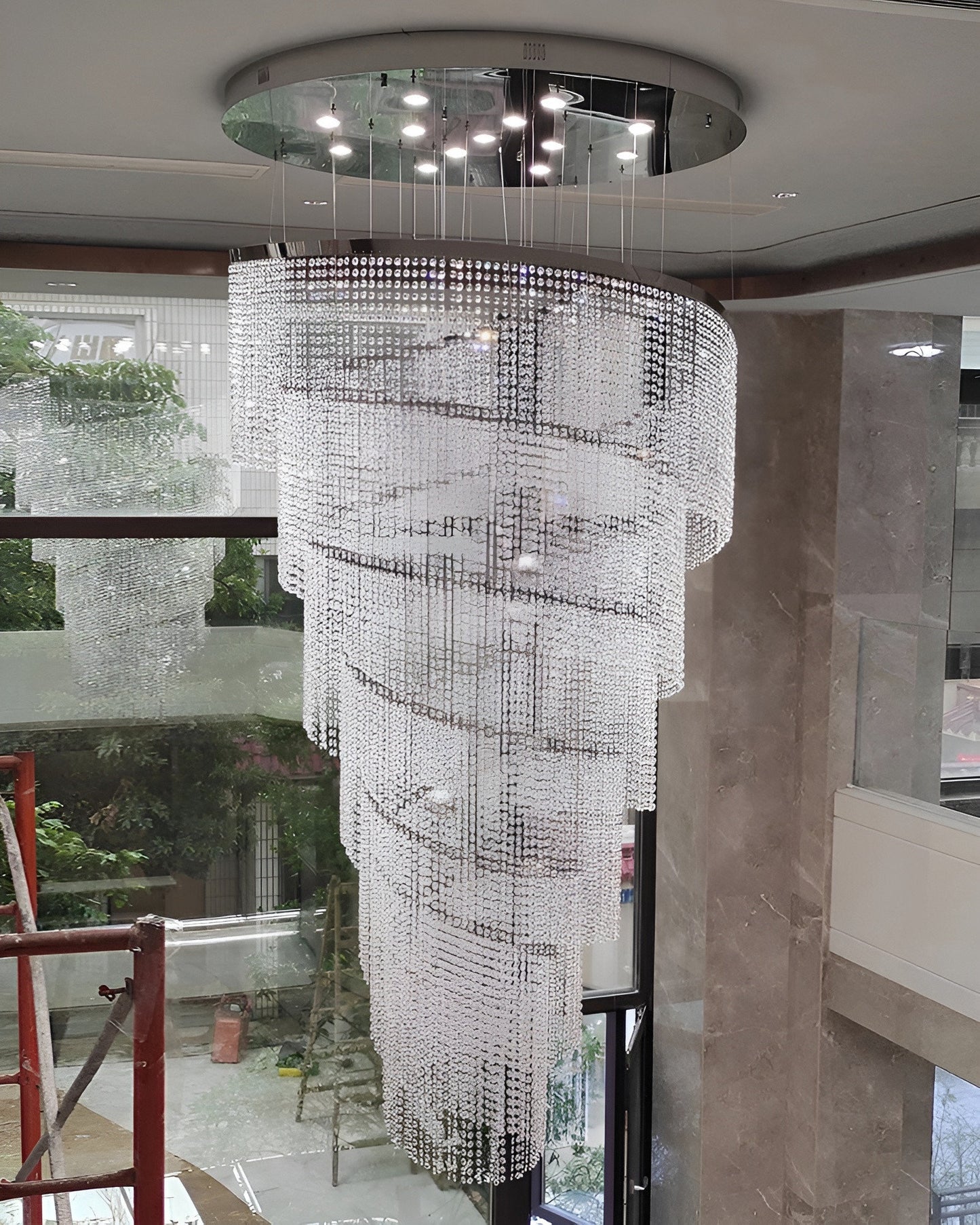 Falicon | Golden/Chrome Crystal Circular Spiral Chandelier, Chrome, Dia 39.4xh118.1", Non-Dimmable, Cool LightBy Miron Demid LLC