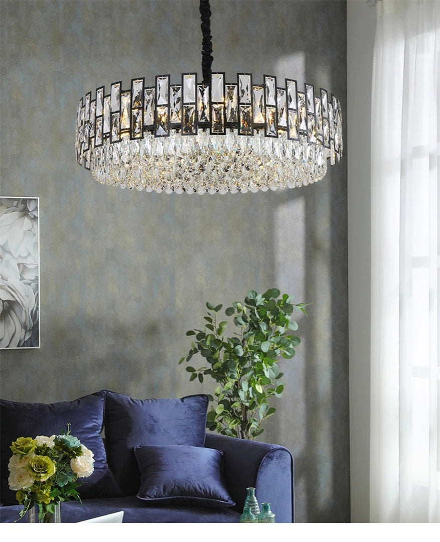 Quiliano | Modern Drum Black Crystal Ceiling Chandelier, Dia82cm/Dia32.3''By Miron Demid LLC