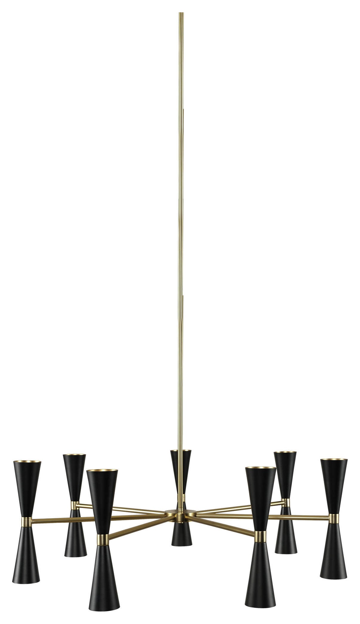 Kalco, Milo 7 Arm Midcentury Chandelier, Black With Vintage BrassBy KALCO LIGHTING