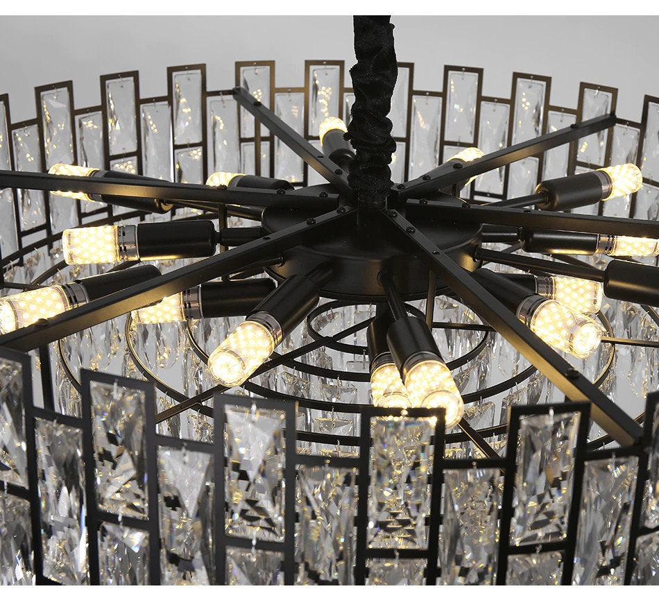 Quiliano | Modern Drum Black Crystal Ceiling Chandelier, Dia82cm/Dia32.3''By Miron Demid LLC