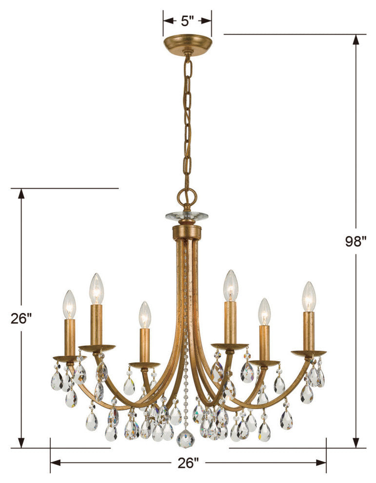 Crystorama Bridgehampton 6 Light Chandelier 8826-GA-CL-S - Antique GoldBy Crystorama Lighting