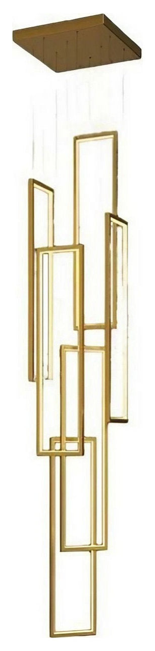 Lavagna | Ultramodern Rectangle Hanging LED Chandelier, Gold, 6 Lights (H177.2"), Cool Light, Non-DimmableBy Miron Demid LLC