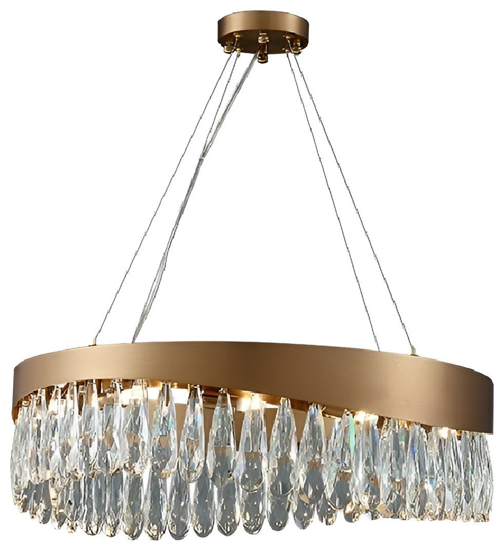 Borgio Verezzi | Gold Crystal Сurve Hanging Light Fixture, 31.5''By Miron Demid LLC
