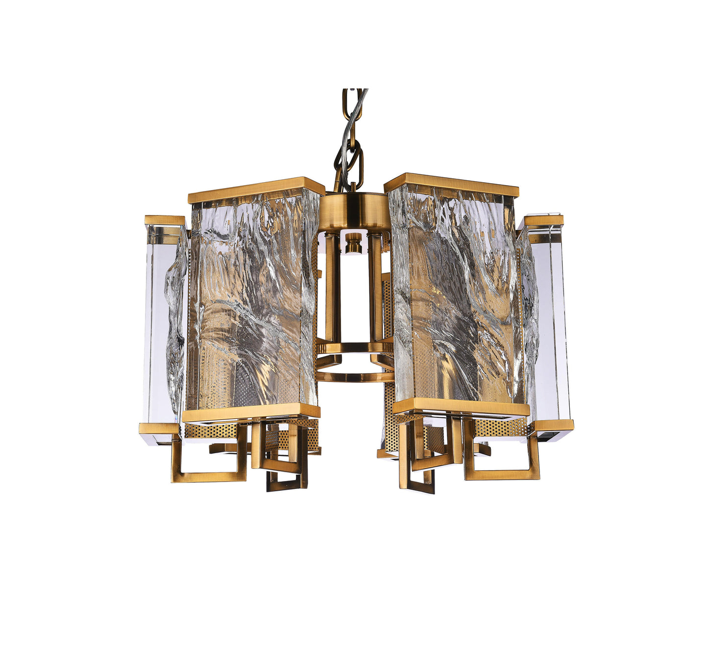 Chandelier With Textured Crystal Plaques, BrassBy Design Living