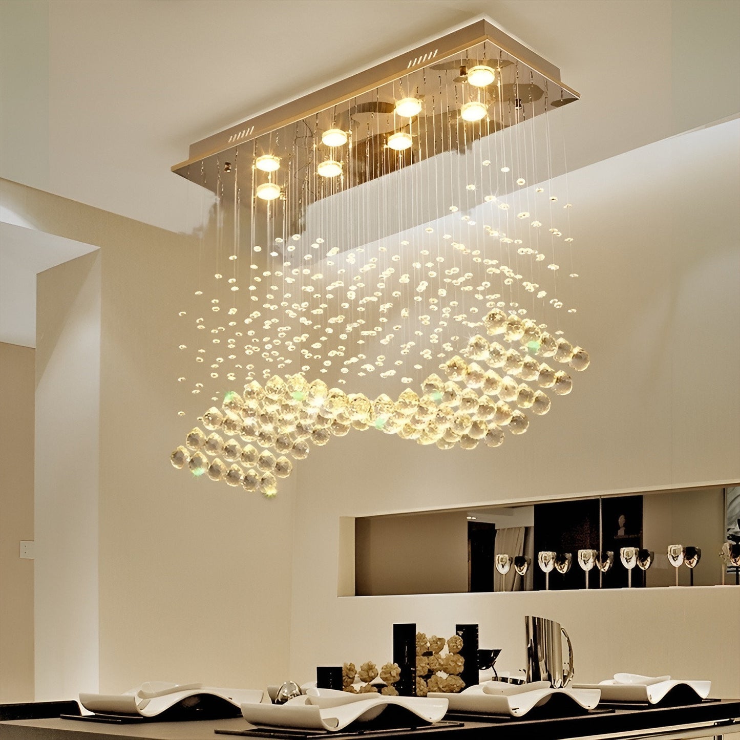 Agropoli | Luxury Rectangle LED Crystal Lamp for Dining Room, L39.4xw9.8xh39.4", Cool LightBy Miron Demid LLC