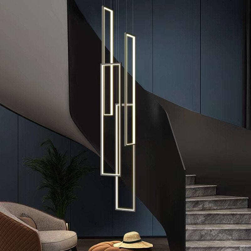 Lavagna | Ultramodern Rectangle Hanging LED Chandelier, Black, 4 Lights (H157.5"), Cool Light, DimmableBy Miron Demid LLC