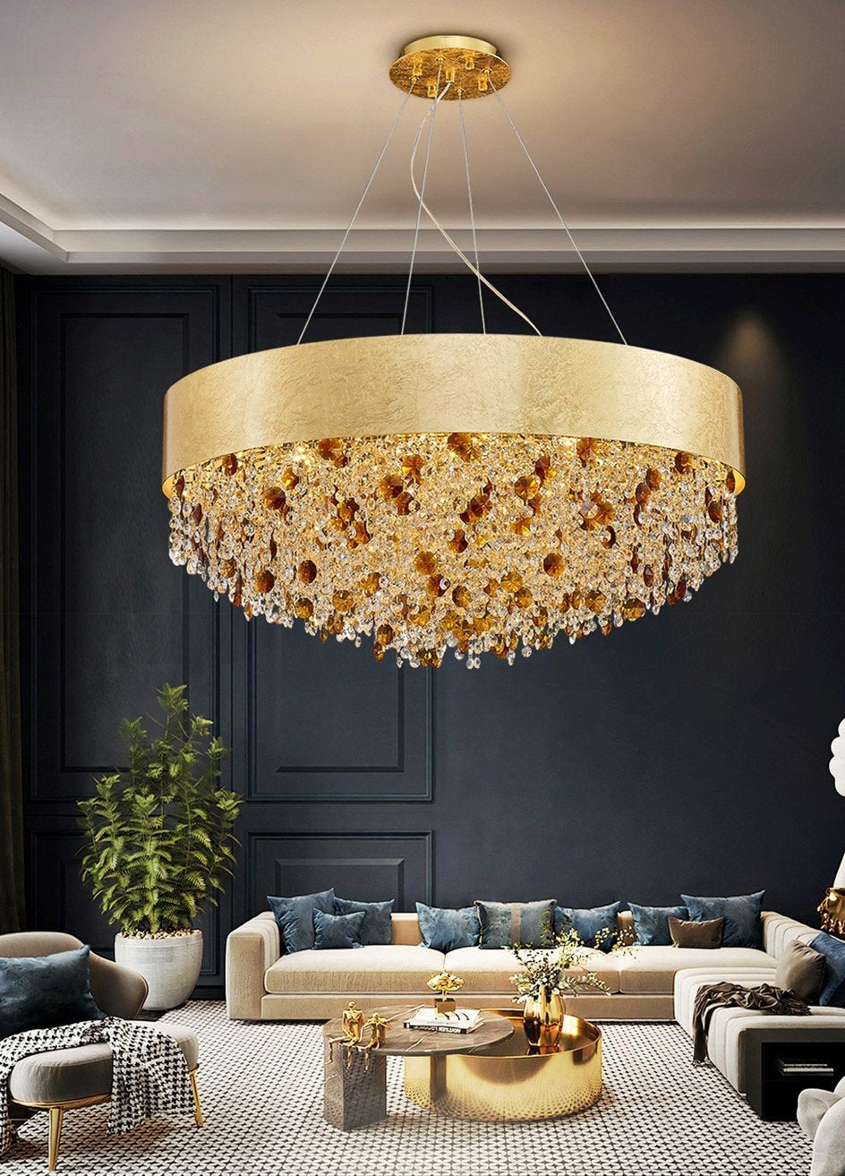 Zeme | Creative Luxury Round Gold Colored Crystal Chandelier, Dia39.4"By Miron Demid LLC