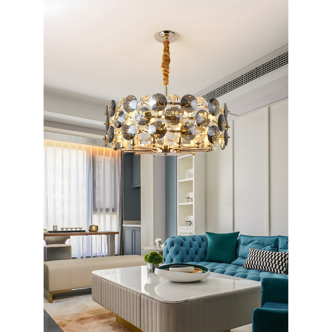 Aalst | Modern Drum Gold Chandelier for Living Room, Medium - Dia23.6xh51" / Dia60xh130cm, Warm LightBy Miron Demid LLC