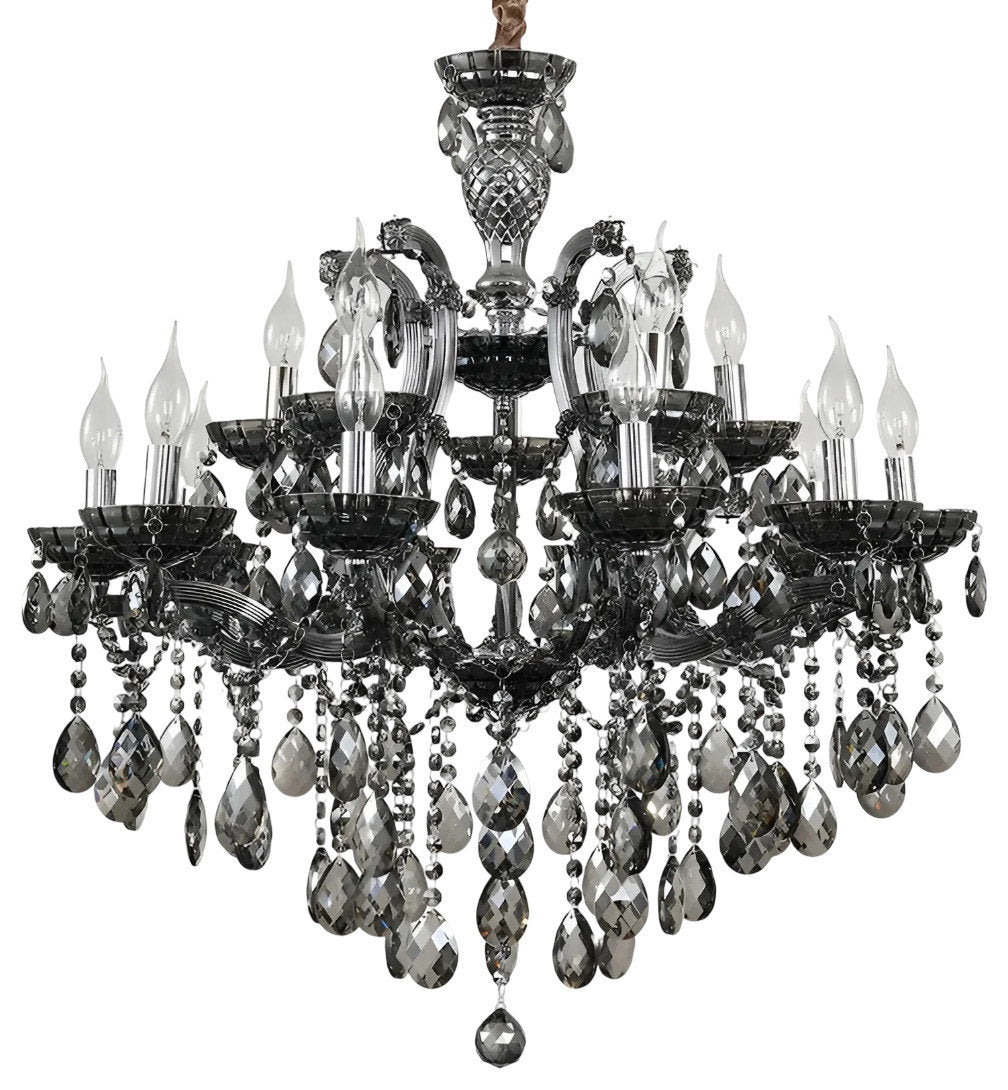 Zenevredo | European-Style Retro Crystal Candle Shape Chandelier, Smoke Gray, 18 HeadsBy Miron Demid LLC