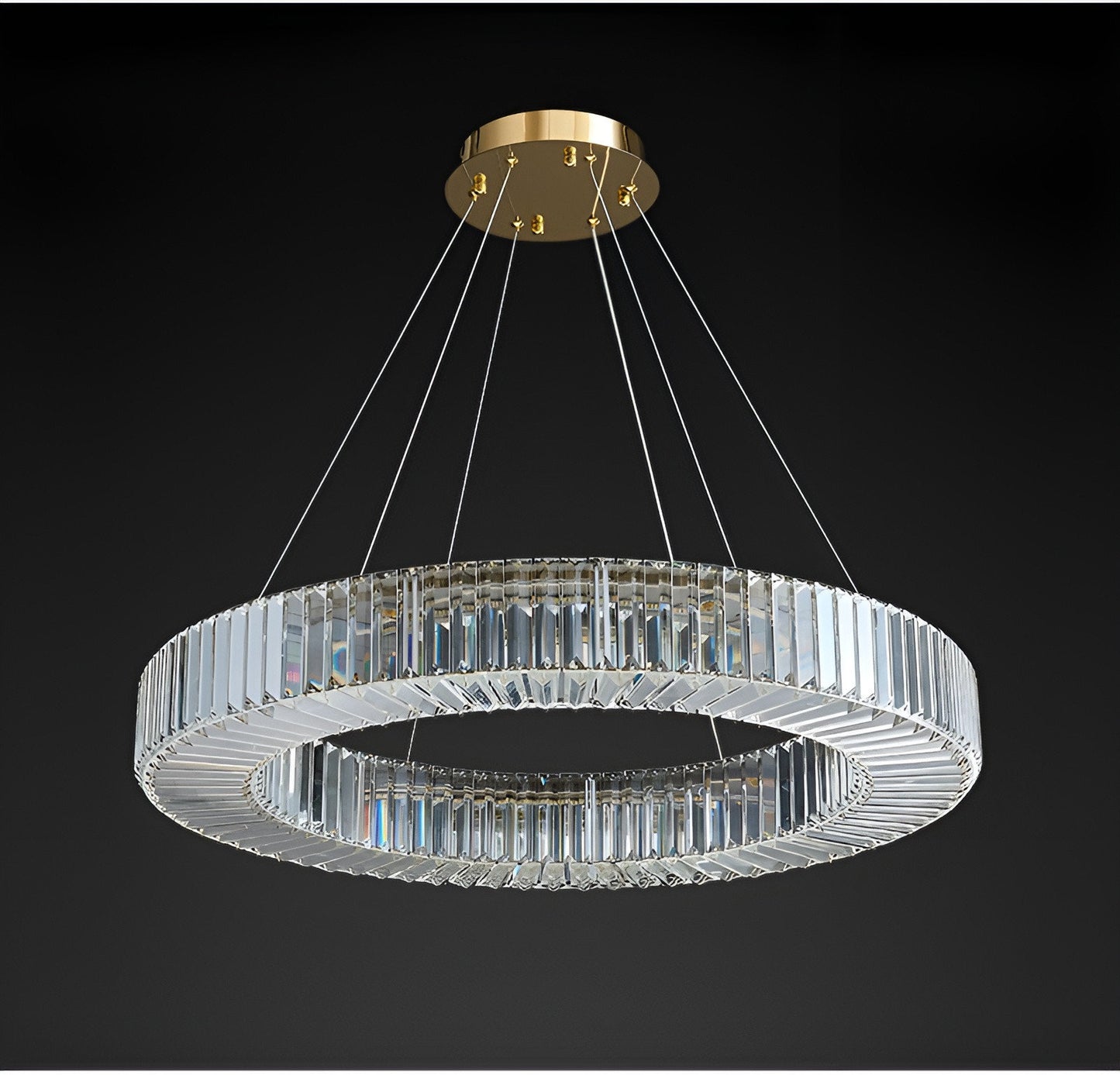 Cadrezzate | Round Luxury Crystal Hanging LED Chandelier, Gold, Dia23.6xh3.9", Warm Light, DimmableBy Miron Demid LLC