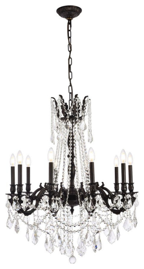Elegant Lighting 9210D28/RC Rosalia 10 Light 28"W Crystal - Dark BronzeBy Elegant Furniture & Lighting