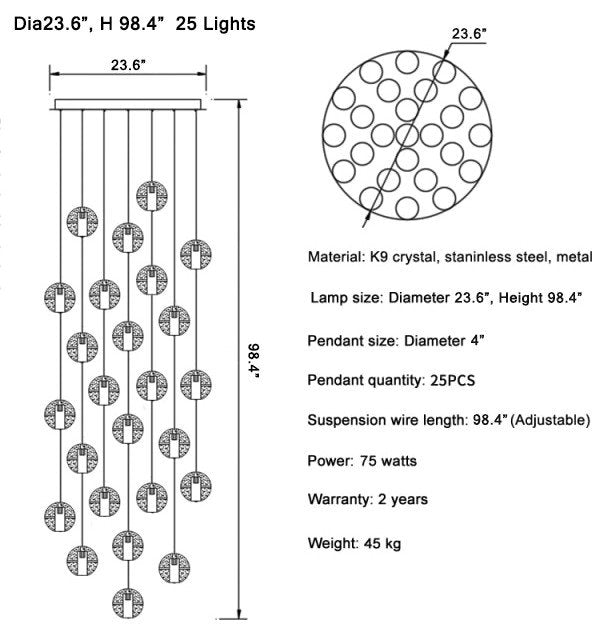 Lenno | Crystal Hanging Light Fixture, 25 LightsBy Miron Demid LLC