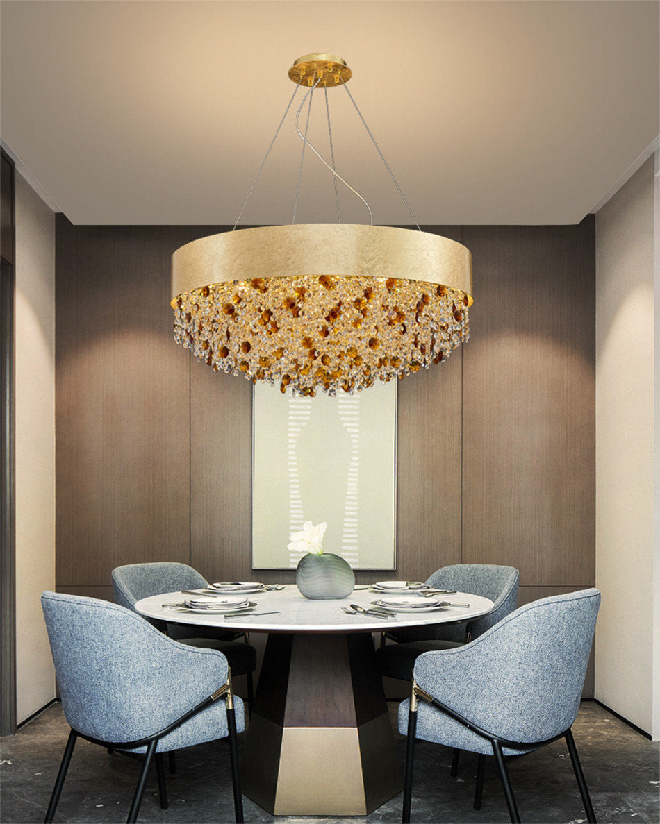 Zeme | Creative Luxury Round Gold Colored Crystal Chandelier, Dia39.4"By Miron Demid LLC