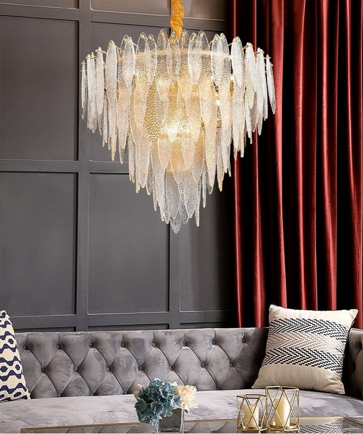 Altavilla Irpina | Round Gold Frosted/Smoke Gray/Blue Crystal Chandelier, Gold, Dia31.5"By Miron Demid LLC