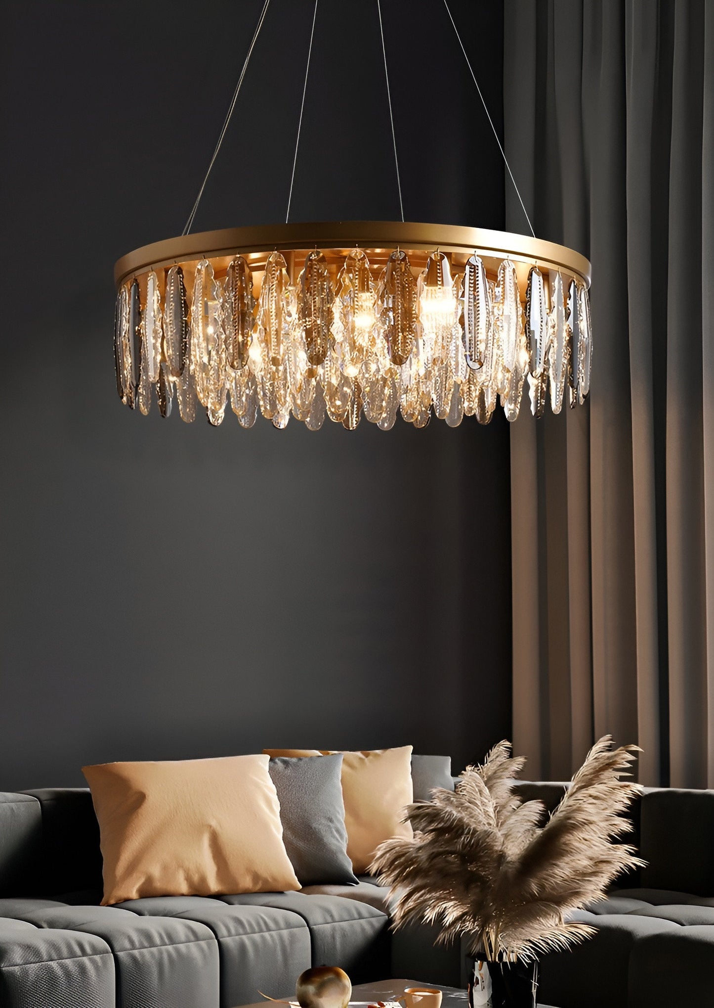 Allumiere | Modern Posh Drum Gold Crystal Chandelier, Dia39.4"By Miron Demid LLC