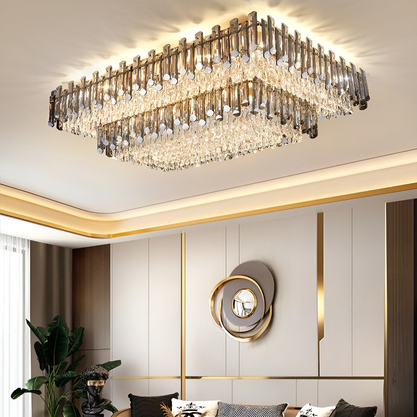 Acciano | Modern Rectangular Crystal LED Chandelier, L39.4xw27.5xh12.9", Cool LightBy Miron Demid LLC