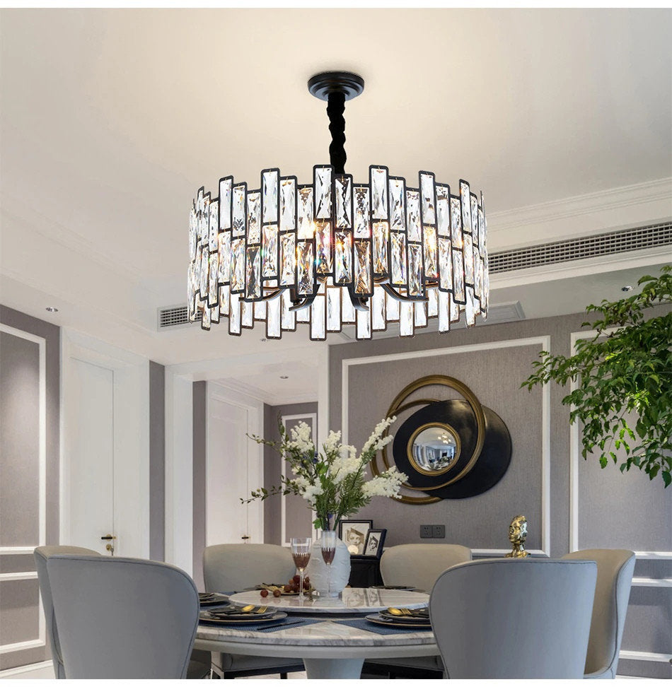 Montreux | Modern Drum Black Crystal Chandelier for Living Room, 23.6"By Miron Demid LLC