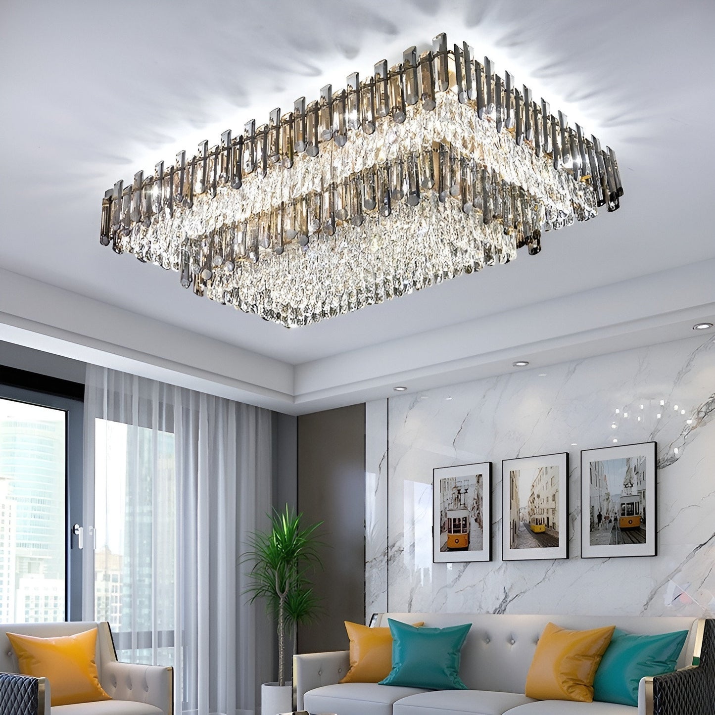 Acciano | Modern Rectangular Crystal LED Chandelier, L39.4xw27.5xh12.9", Cool LightBy Miron Demid LLC