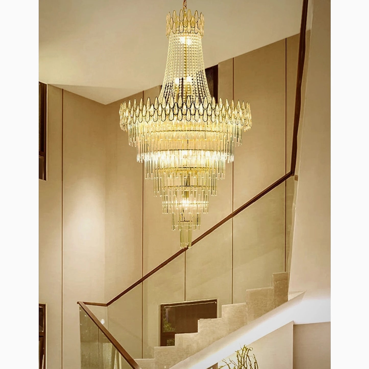 La Bollene-Vesubie | Hanging Posh Gold Crystal Chandelier, Medium - Dia80xh120cm / Dia31.5xh47.2"By Miron Demid LLC