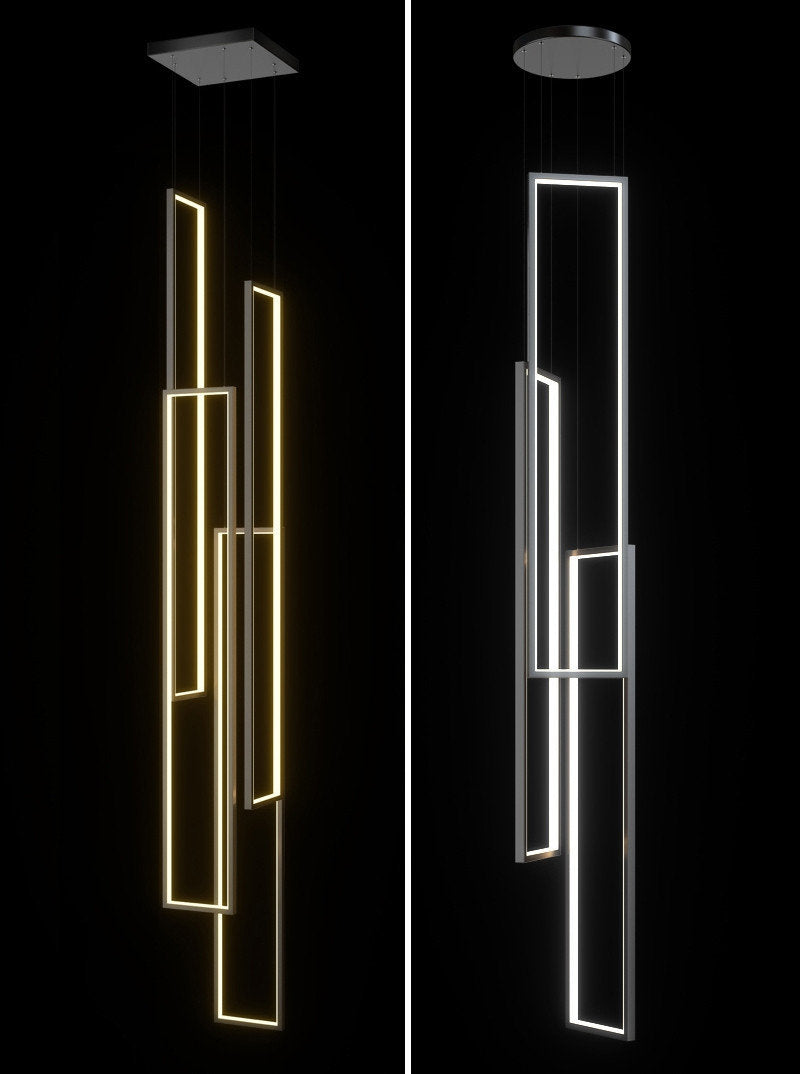 Lavagna | Ultramodern Rectangle Hanging LED Chandelier, Gold, 4 Lights (H177.2"), Cool Light, Non-DimmableBy Miron Demid LLC
